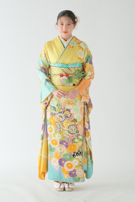 黄色 古典振袖